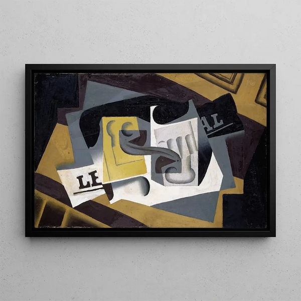 Glass and newspaper - Juan Gris — framed artwork on a wall