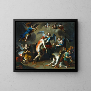 Christ consoled by angels - Juan Patricio Morlete Ruiz — framed artwork on a wall