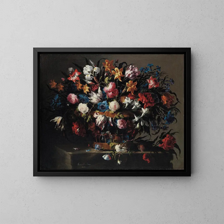 Small Flower Basket Painting - Juan de Arellano — framed artwork on a wall
