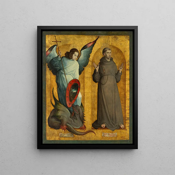 Saints Michael and Francis - Juan de Flandes — framed artwork on a wall