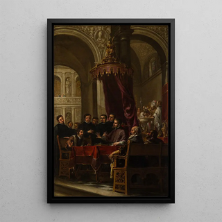 The Conversion and Baptism of Saint Augustine by Saint Ambrose - Juan de Valdés Leal — framed artwork on a wall