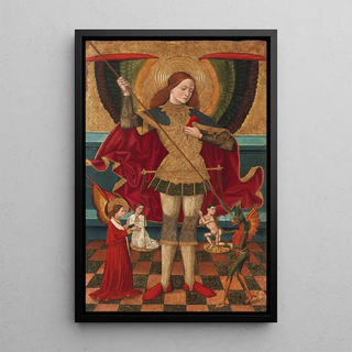 Saint Michel pesant les âmes - Juan de la Abadía — framed artwork on a wall