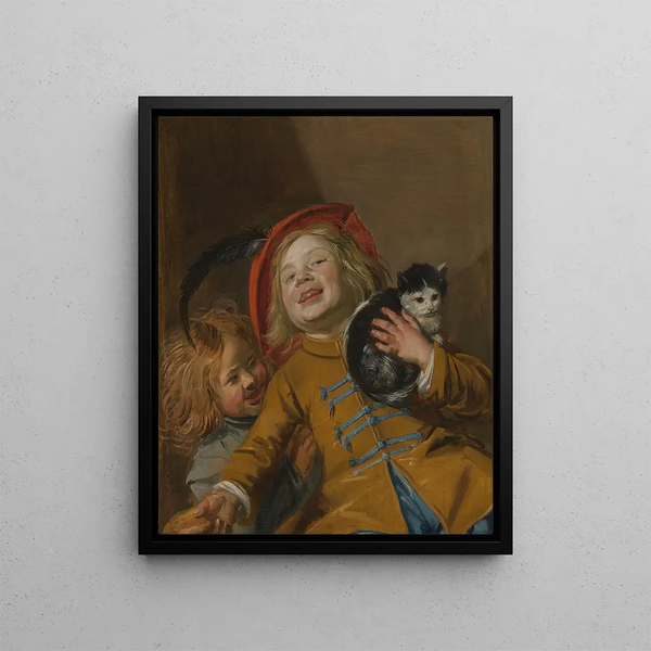 Two children with a cat - Judith Leyster — framed artwork on a wall