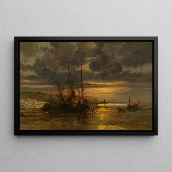 Bateaux de pêche échoués - Jules-Achille Noël — framed artwork on a wall