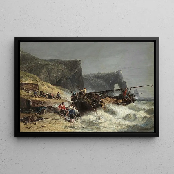 Fishermen Returning a Boat - Jules-Achille Noël — framed artwork on a wall