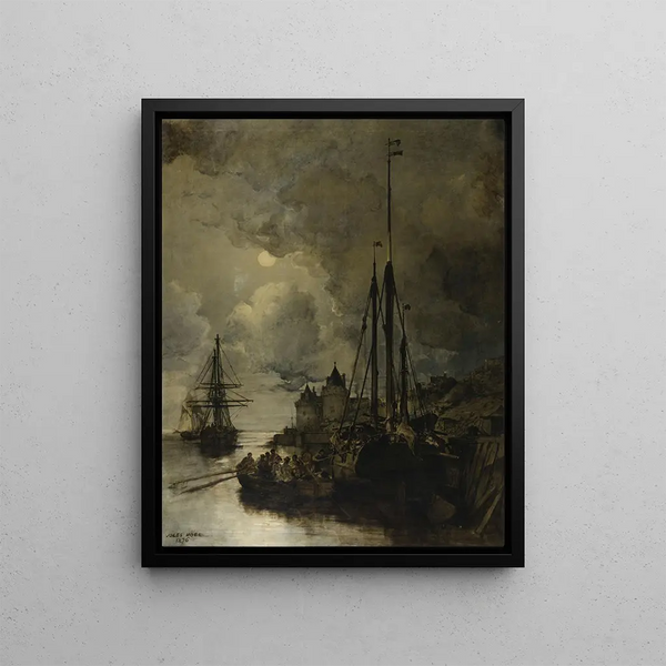 Ville en bord de mer au clair de lune - Jules-Achille Noël — framed artwork on a wall