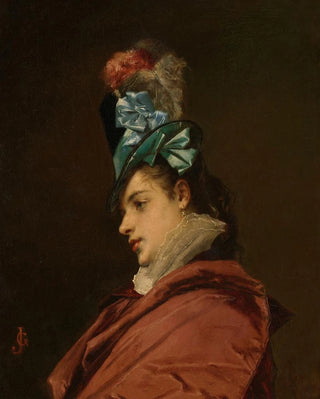 JulesAdolphe Goupil - WOMAN WEARING A HAT WITH A BLUE RIBBON.webp
