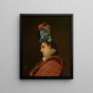 JulesAdolphe Goupil - WOMAN WEARING A HAT WITH A BLUE RIBBON.webp