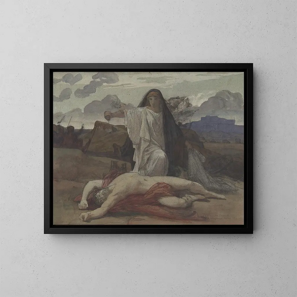 Antigone gives a symbolic burial to the body of her brother Polynice - Jules-Eugène Lenepveu — framed artwork on a wall