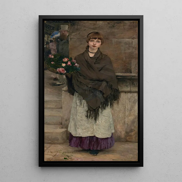 Flower Market Painting in London - Jules Bastien-Lepage — framed artwork on a wall