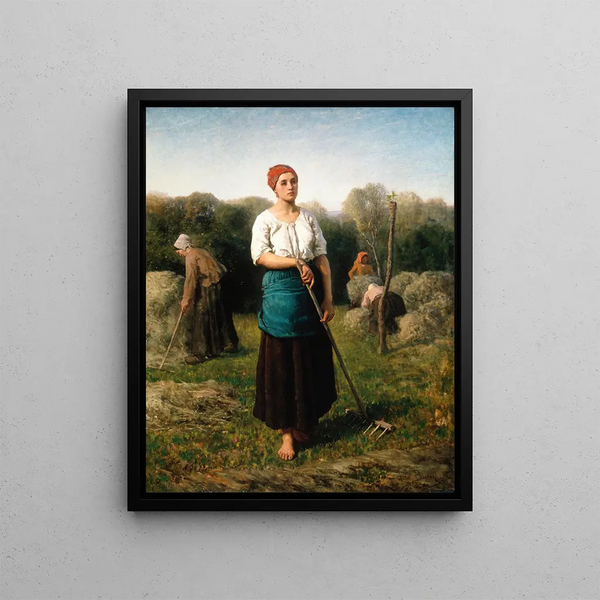 A girl with a rake - Jules Breton — framed artwork on a wall