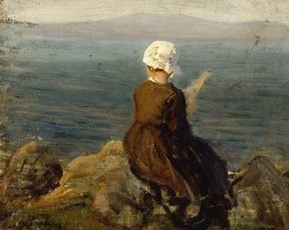 Fileuse sur les rochers à Douarnenez - Jules Breton — artwork view