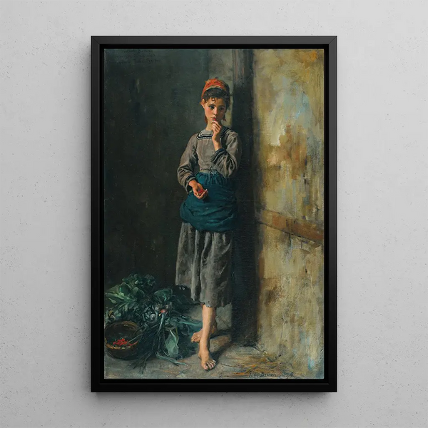 Girl eating cherries - Jules Breton — framed artwork on a wall
