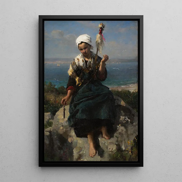The Flax Spinner - Jules Breton — framed artwork on a wall