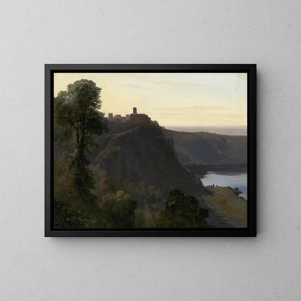 View of Lake Nemi - Jules Coignet — framed artwork on a wall