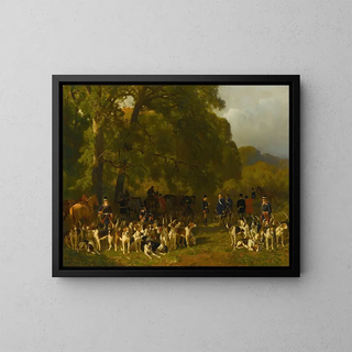 Departure for the Hunt - Jules Didier — framed artwork on a wall