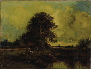 River landscape painting with a cottage - Jules Dupré — artwork view