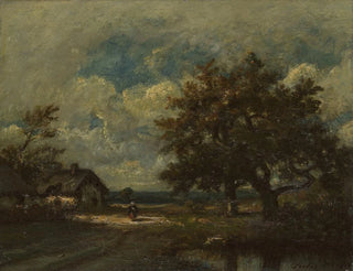 The cottage by the roadside under a stormy sky - Jules Dupré — artwork view