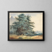 Two ancient trees in front of a mountain peak - Jules Dupré — framed artwork on a wall