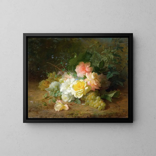 Roses and Grapes - Jules Ferdinand Médard — framed artwork on a wall