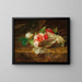 Still life with a camellia, a shell, and a lace tablecloth - Jules Ferdinand Médard — framed artwork on a wall