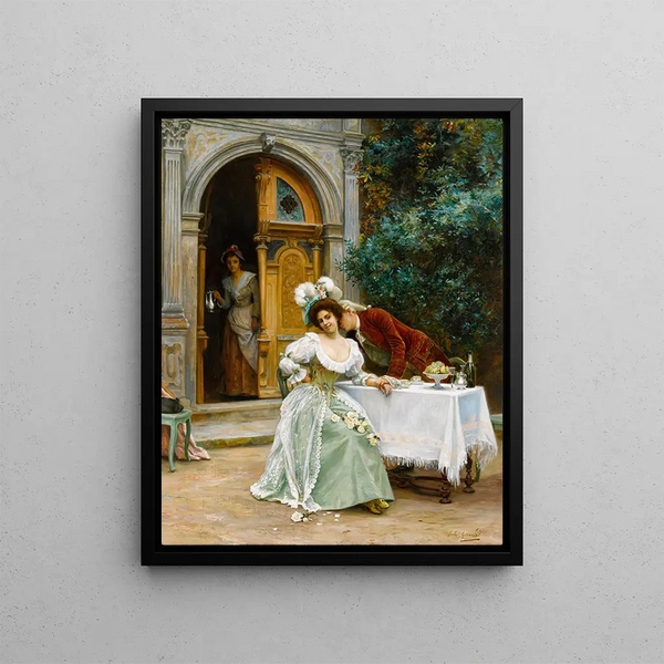 A Garden Flirt - Jules Girardet — framed artwork on a wall