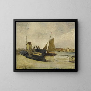 Boats at the Port - Jules Héreau — framed artwork on a wall