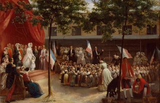 The Duchess of Orléans and the Count of Paris visiting a Parisian orphanage - Jules Laure — artwork view