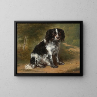 Portrait of a King Charles Spaniel - Jules Léonard Schmitz — framed artwork on a wall
