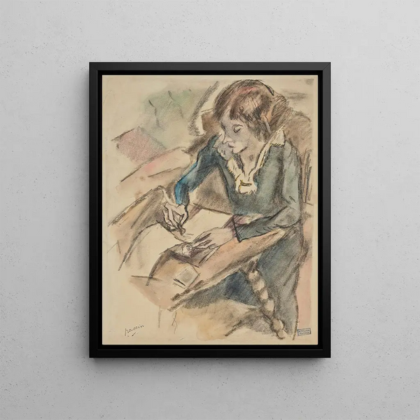 Woman writing - Jules Pascin — framed artwork on a wall