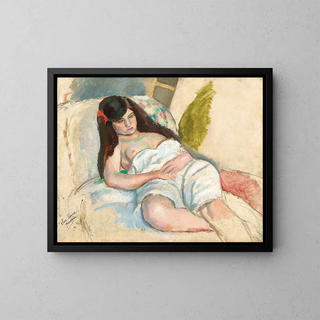 Woman lying down - Jules Pascin — framed artwork on a wall