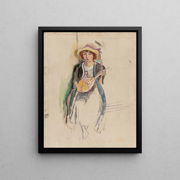 Girl with Mandolin - Jules Pascin — framed artwork on a wall