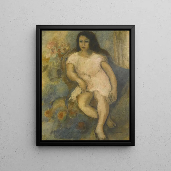 Young seated woman - Jules Pascin — framed artwork on a wall