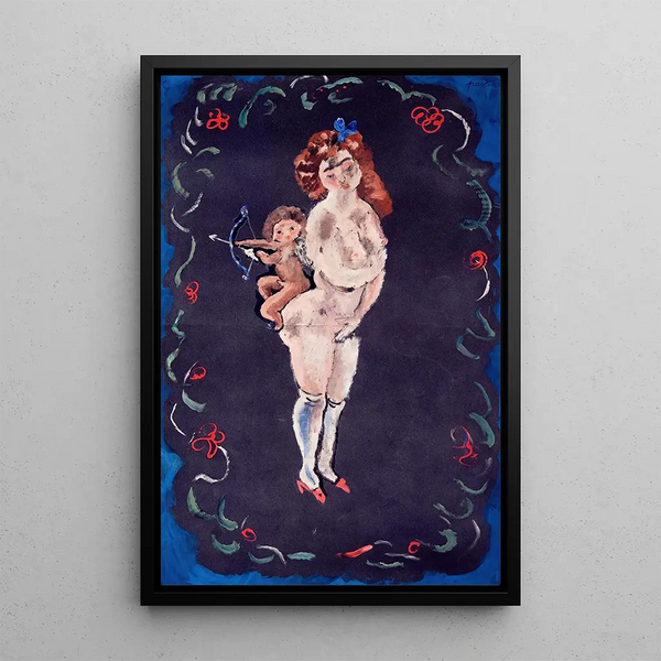 Nude and Cupid Painting - Jules Pascin — framed artwork on a wall