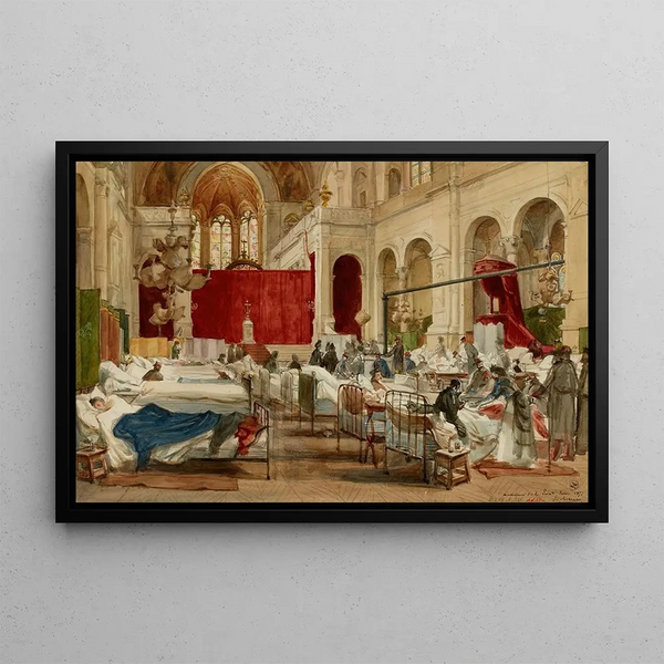 Ambulance painting in the Trinity Church in 1871 - Jules Richomme — framed artwork on a wall