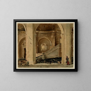 L'escalier du Palais de Justice after the fire of 1871 - Jules Richomme — framed artwork on a wall