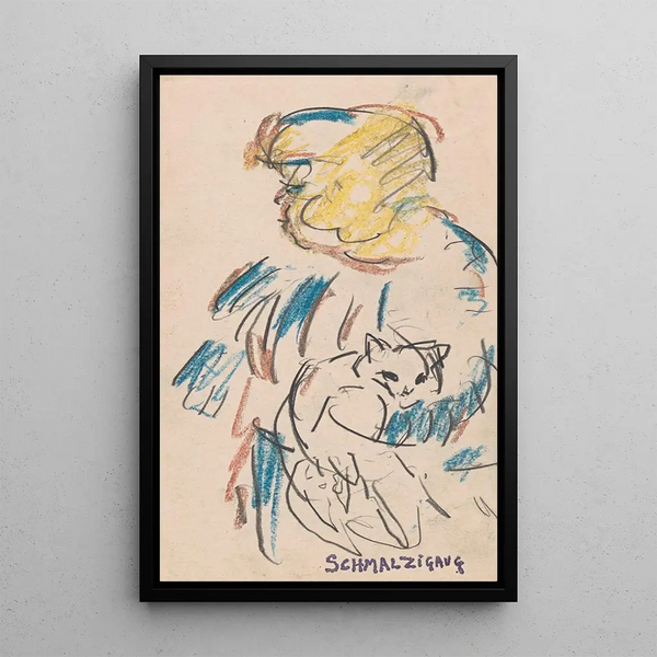 Girl with Cat - Jules Schmalzigaug — framed artwork on a wall