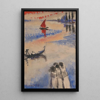 Red Sailboat and Gondola - Jules Schmalzigaug — framed artwork on a wall