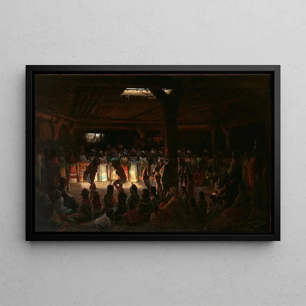 Danse dans une maison ronde souterraine à Clear Lake, Californie - Jules Tavernier — framed artwork on a wall