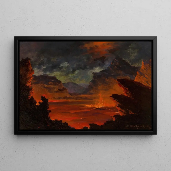 Kilauea at Night - Jules Tavernier — framed artwork on a wall