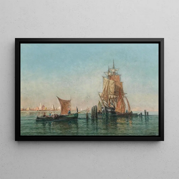 Venice Merchant Ships in the Lagoon - Jules Vernier — framed artwork on a wall