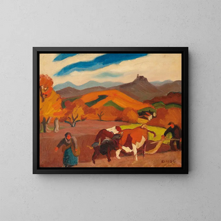Scene of plowing - Jules Émile Zingg — framed artwork on a wall