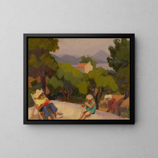 Family scene in Saint-Tropez - Jules Émile Zingg — framed artwork on a wall