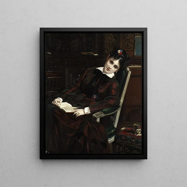 Young woman reading - Jules-Émile Saintin — framed artwork on a wall