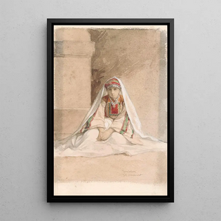 Girl of Jerusalem in Oriental Costume - Juliaan De Vriendt — framed artwork on a wall