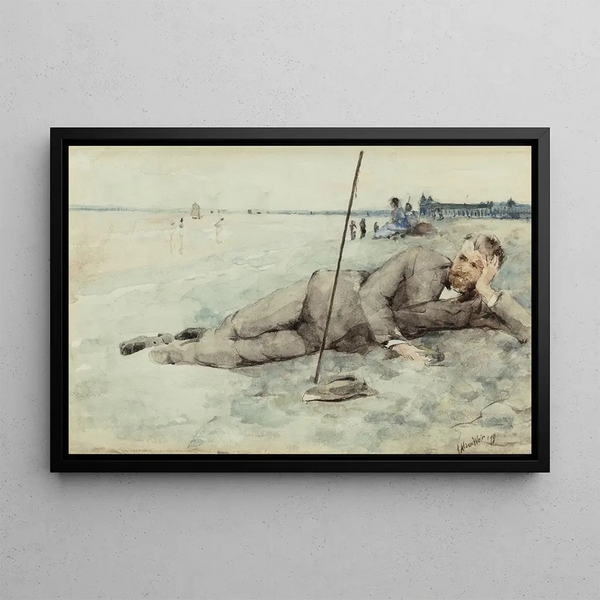 Man Lying on a Beach - Julian Alden Weir — framed artwork on a wall