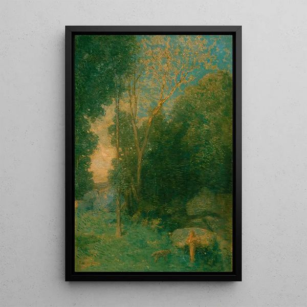 Pan et le loup - Julian Alden Weir — framed artwork on a wall