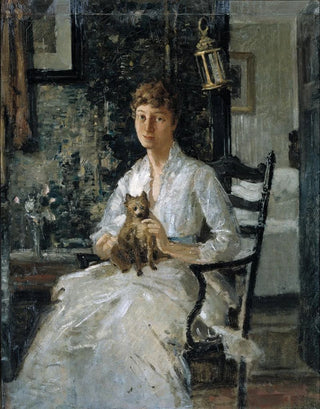 Julian Alden Weir - Portrait of a Lady with a Dog Anna Baker Weir.webp