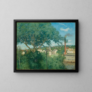 The Village of the Factory - Julian Alden Weir — framed artwork on a wall