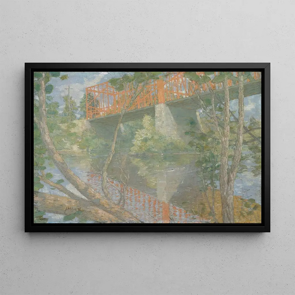 Le Pont rouge - Julian Alden Weir — framed artwork on a wall
